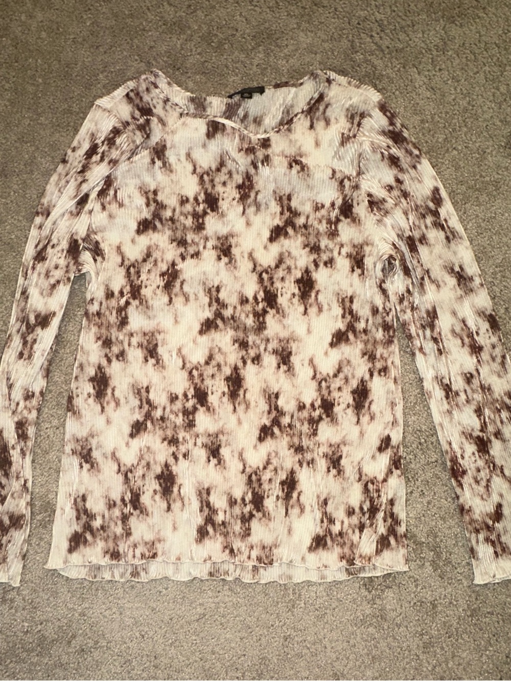 Tahari ASL Cream & Brown Printed Long-Sleeve Ribbed Top